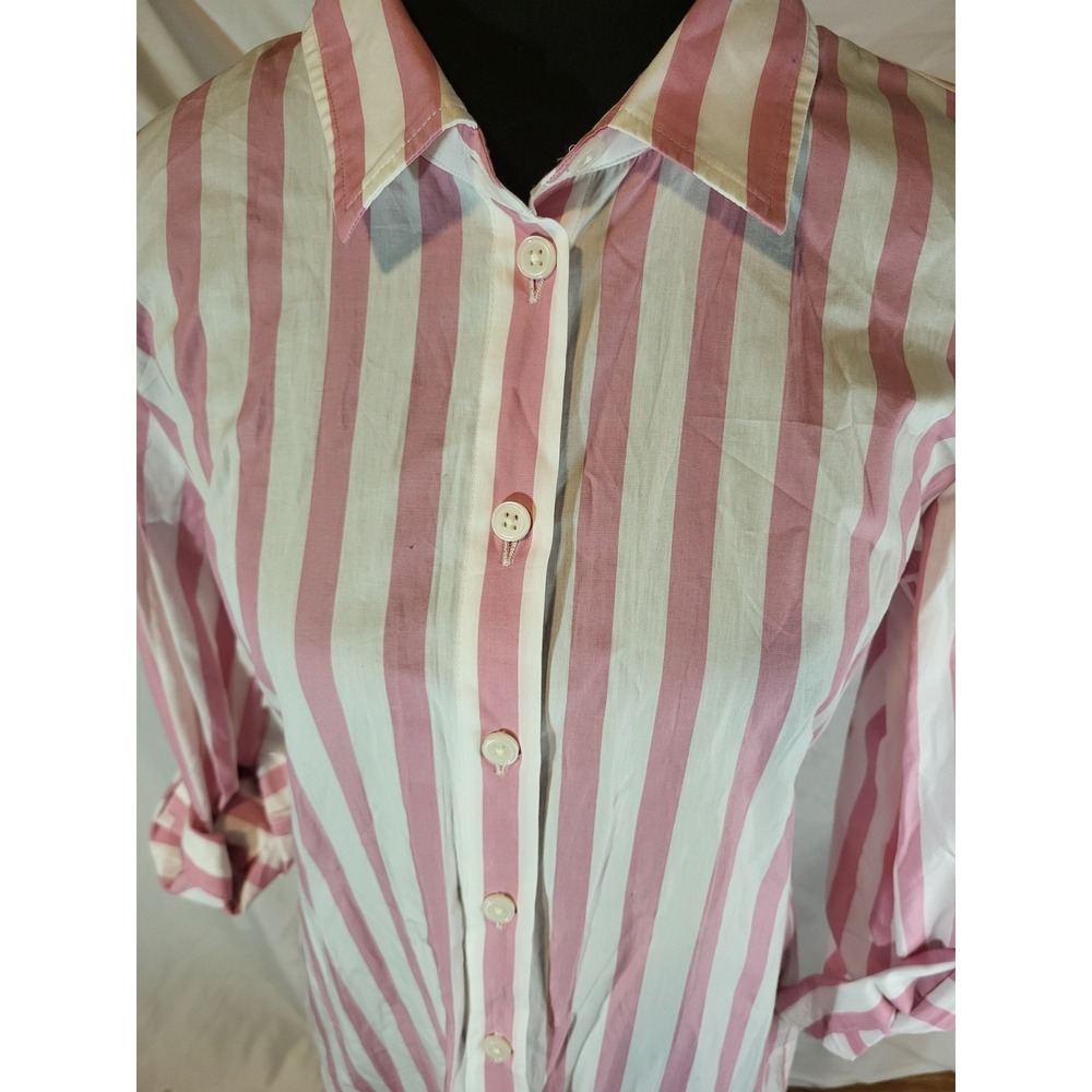 NWT j crew Long-sleeve button-up shirt-dress in pink striped poplin Size 6 - Picture 2 of 7